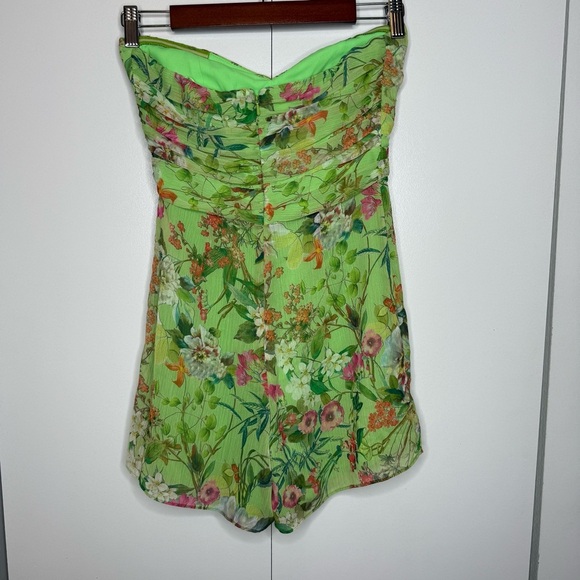 JAYGODFREY - Lime Green Floral Shorts Strapless Romper - 0 - Picture 6 of 11
